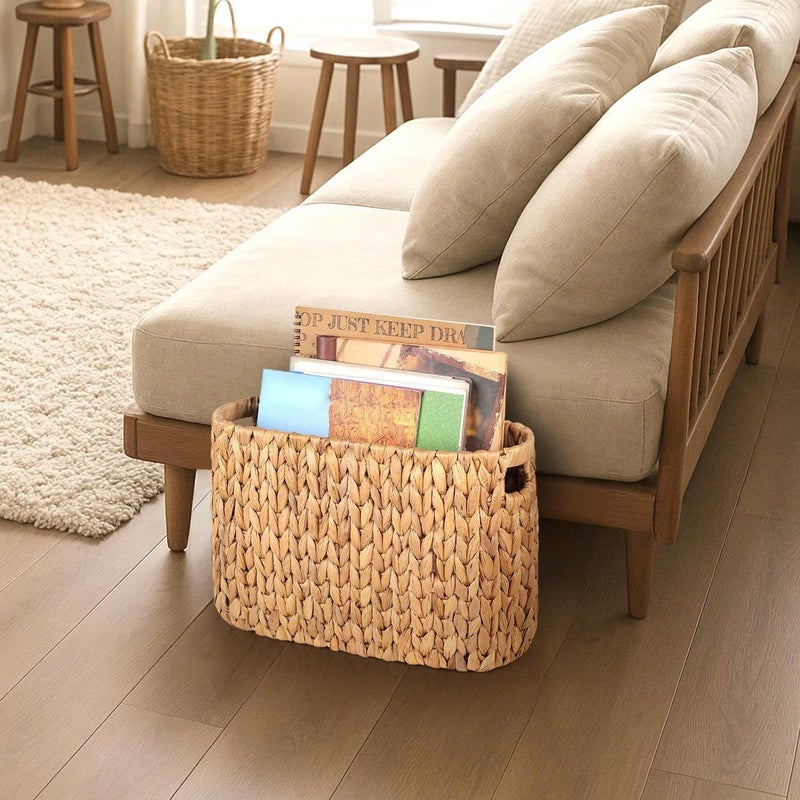 SIEUSALEVN Toilet Paper Storage Holder with Built-in Handles, Water Hyacinth Toilet Papers Holder for up to 6 Mega Rolls, Wicker Toilets Paper Baskets, Decor Bathroom Storage Basket for Countertops,Shelves - Image 3